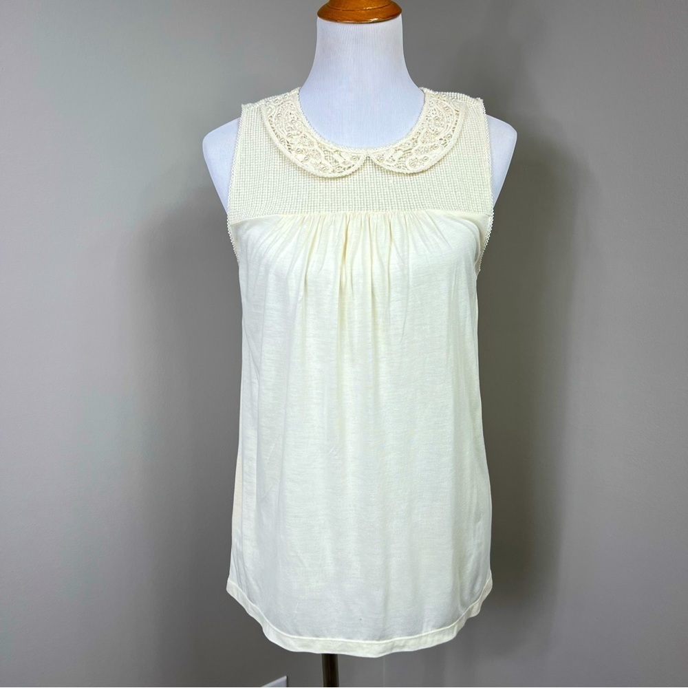 LOFT lace collar with pearls sleeveless top Sz M